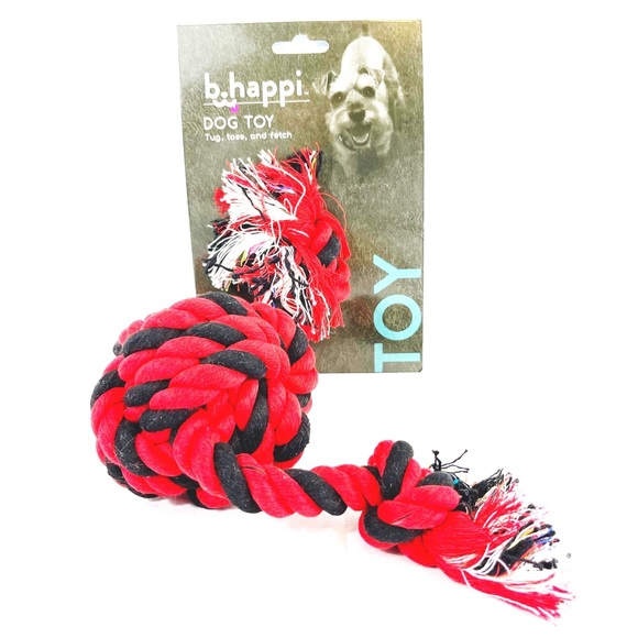 B.happi Pet Toy Tug Toss and Fetch Black and Red Chew Throw Rope Ball Dog Toy - Picture 1 of 7